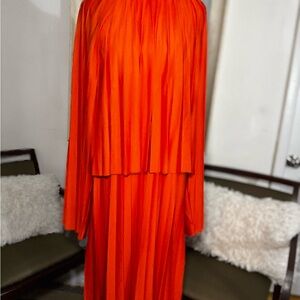 ASOS Bright Orange Long Sleeve Pleated Maxi Dress